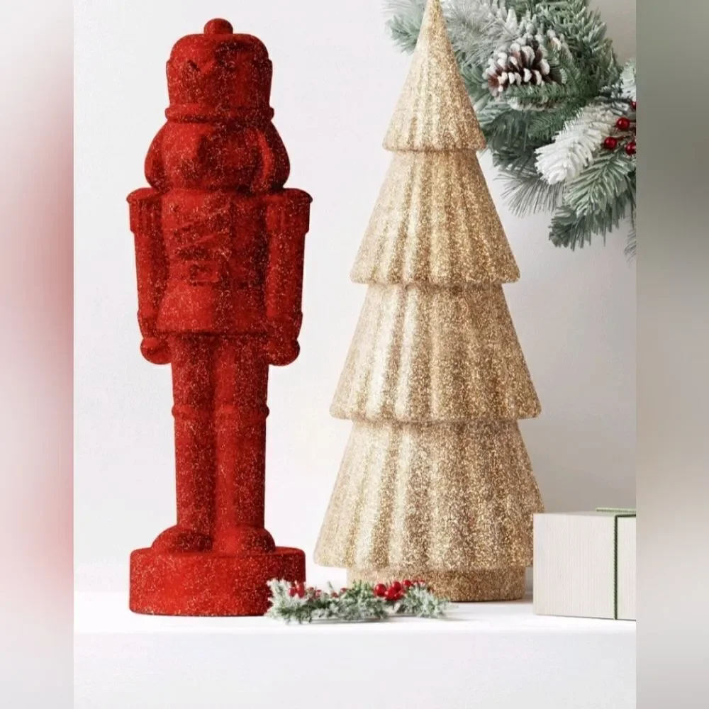 New Target 2024 Red Glittered Christmas Decorative Nutcracker, 11.5 in H